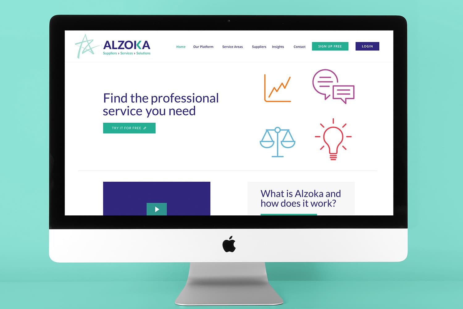Desktop displaying the new Alzoka website design
