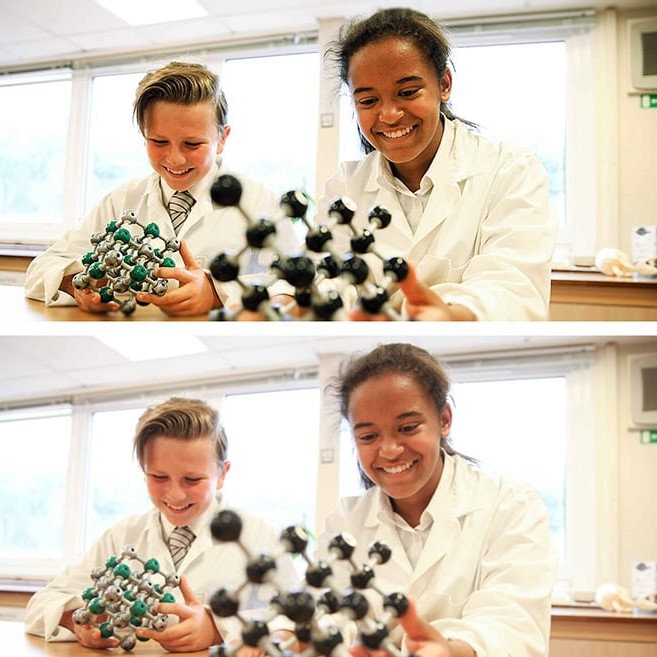 Before and after showing photo retouching and enhancing difference for Birchwood High School