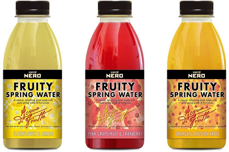 Fruity spring water drink lineup label design for Caffe Nero