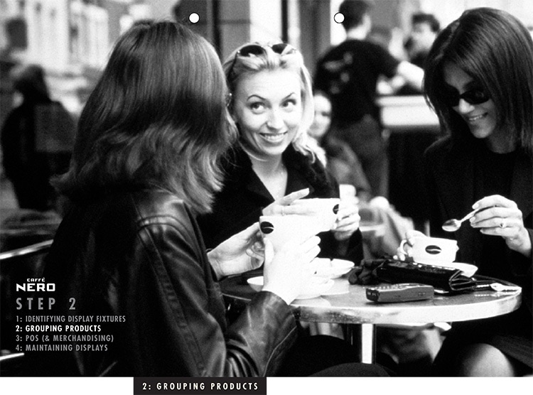 Black and white image of women drinking coffee together for Caff&egrave; Nero manual dividers