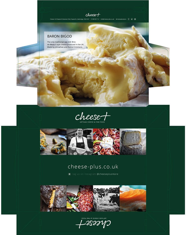 Packaging Design net artwork with Cheese Plus branding featuring full-bleed imagery and hi-res lifestyle photography