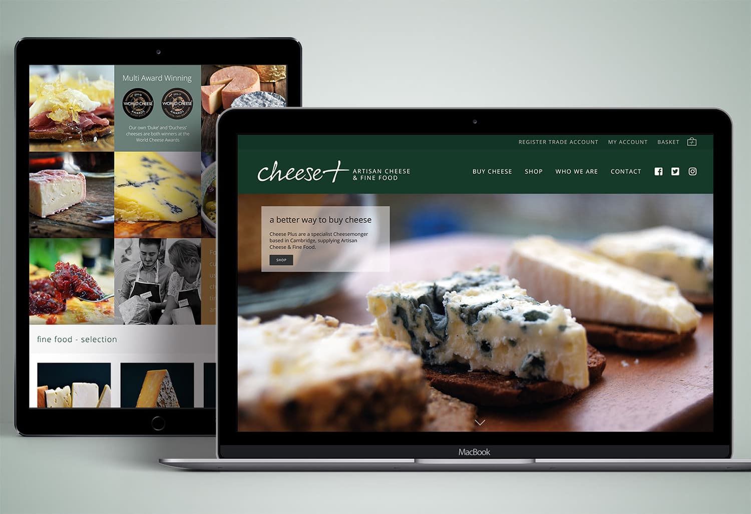Laptop and Tablet responsive website design for Cheese Plus