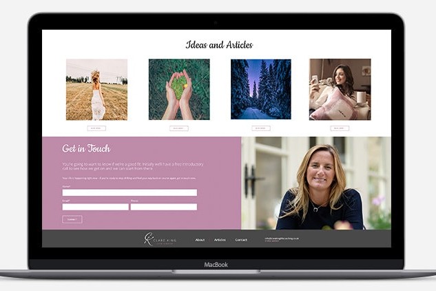 Laptop showing homepage of Clare King website design