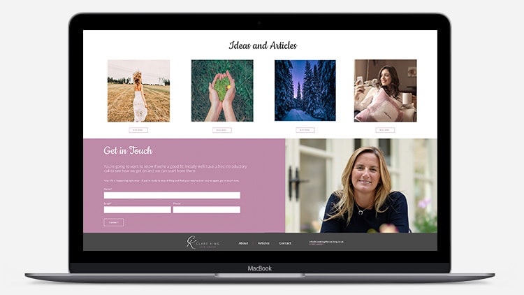 Laptop showing homepage of Clare King website design