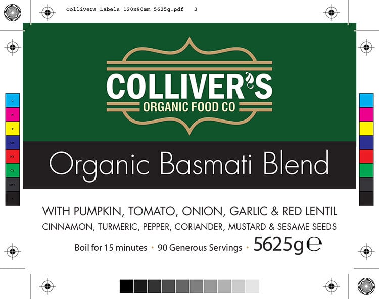 Colliver's Organic Food Basmati Blend front label design artwork for pouch