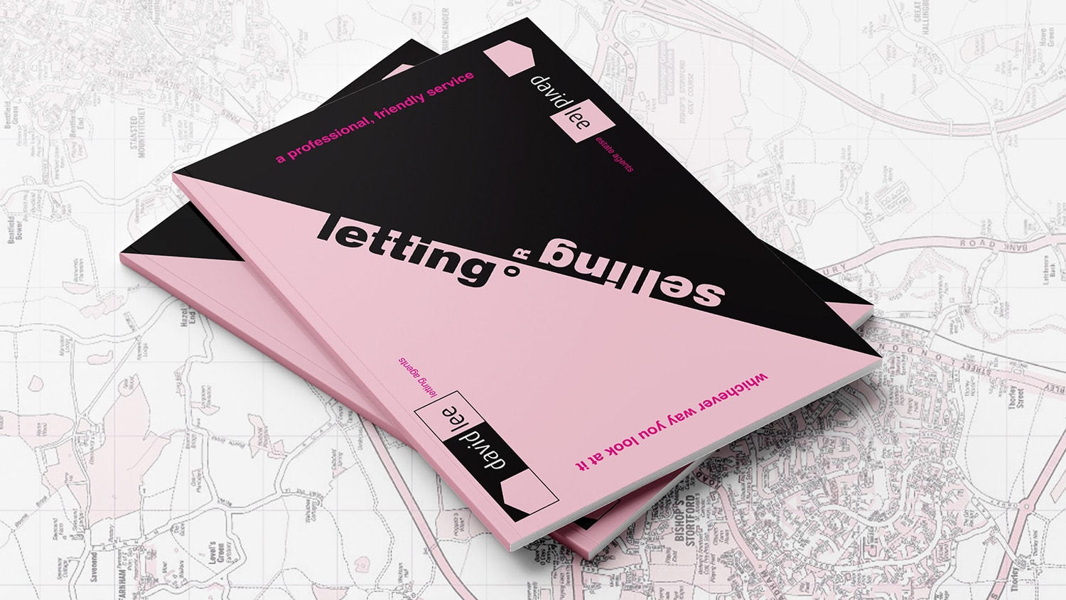 Final David Lee Estates brochure design stacked ontop of David Lee Estates branded map