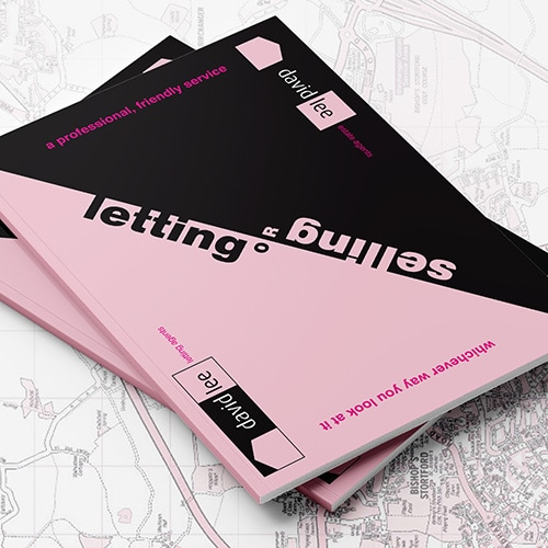 Final David Lee Estates brochure design stacked ontop of David Lee Estates branded map