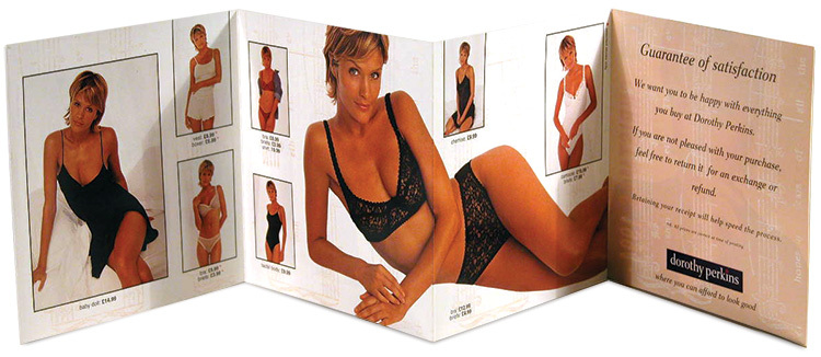 Back of Christmas promotion leaflet design for Dorothy Perkins