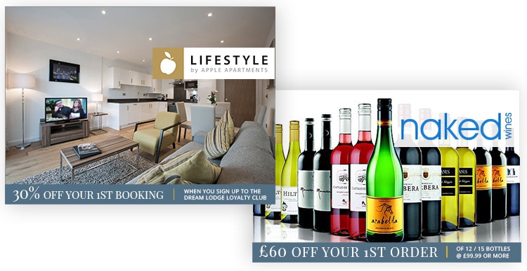Wines and 1st booking offers promotional design for Dream Lodge Loyalty
