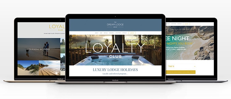 Laptops showing different website design pages for Dream Lodge Loyalty