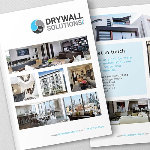 Front and back Drywall Solutions white brochure print design Thumbnail