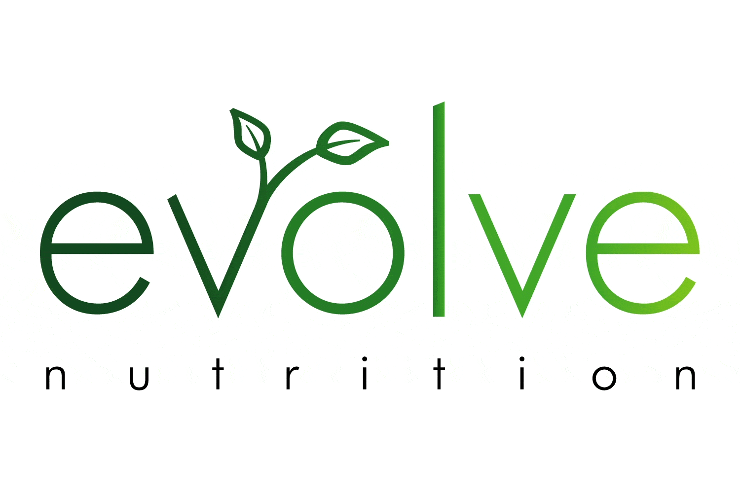 Animated Evolve Nutrition branding design with leaves coming out the letter v
