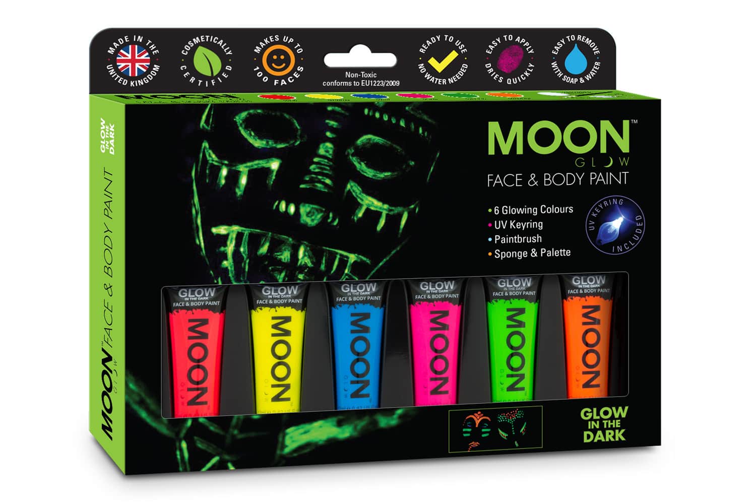 Face Paint Glow packaging design with glow in the dark face