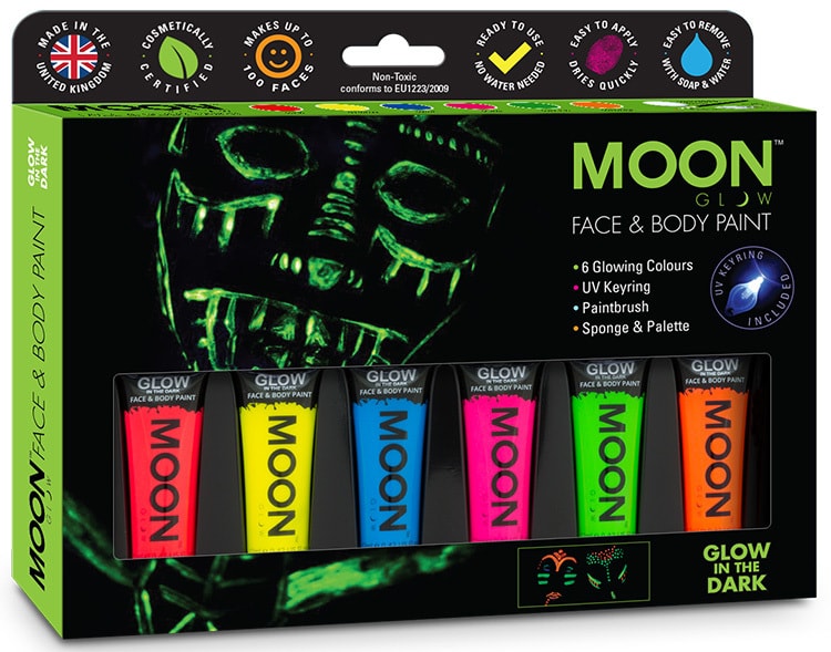 Face Paint Glow packaging design with glow in the dark face