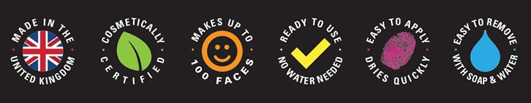 Informative set of icons designed for Face paint product packaging
