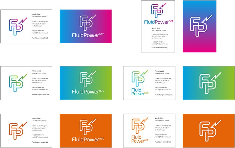 Flat artwork for Fluid Power Net business cards Branding design