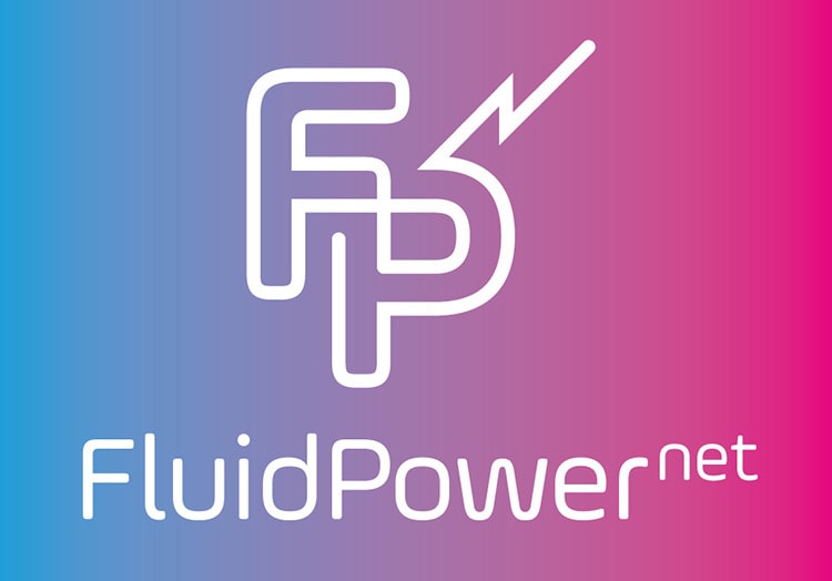 Blue and Pink gradient of Fluid Power Net logo design