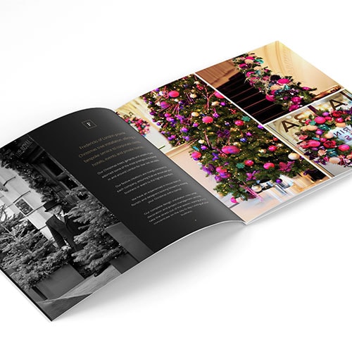 Christmas brochure print design with decorated Christmas tree for Fredericks of London Thumbnail