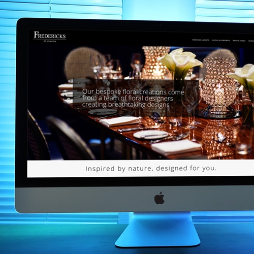 Fredericks of London Homepage Website Design Desktop with blue lit background Thumbnail