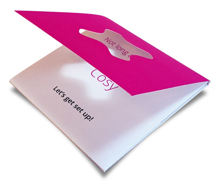GEO cosy brochure design opened with GEO symbol cut out