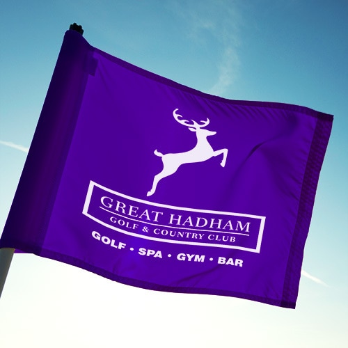Great Hadham Country Club portrait logo design on a purple flag