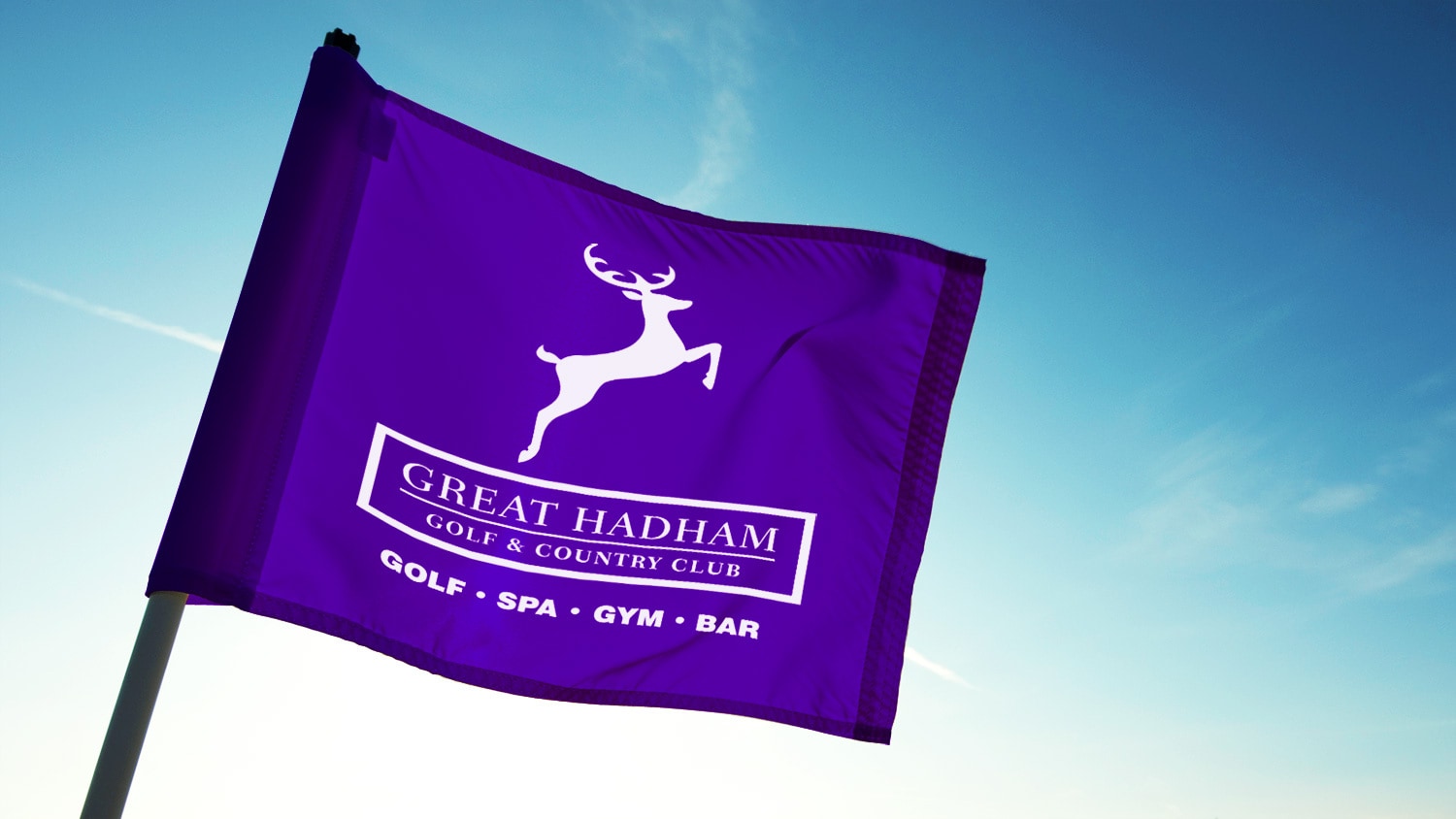Great Hadham Country Club portrait logo design on a purple flag