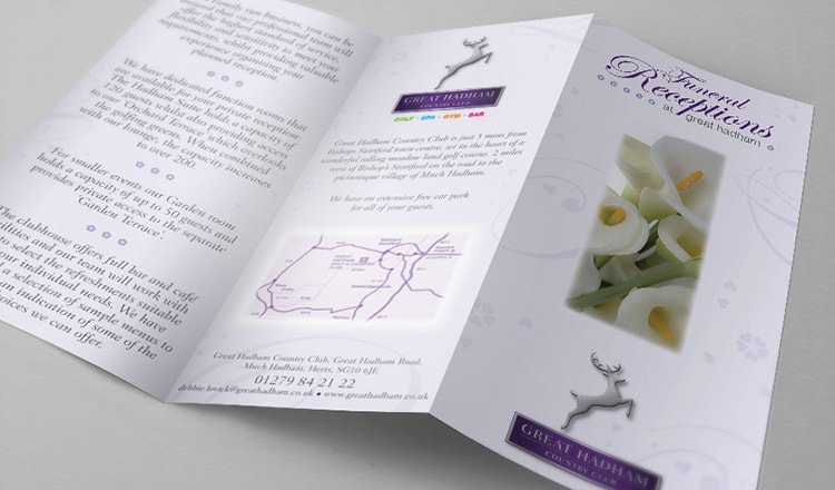 Funeral leaflet print design for Great Hadham Country Club
