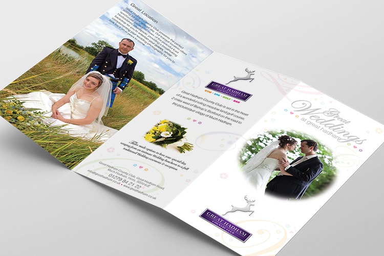 Great Weddings leaflet open spread print design for Great Hadham Country Club