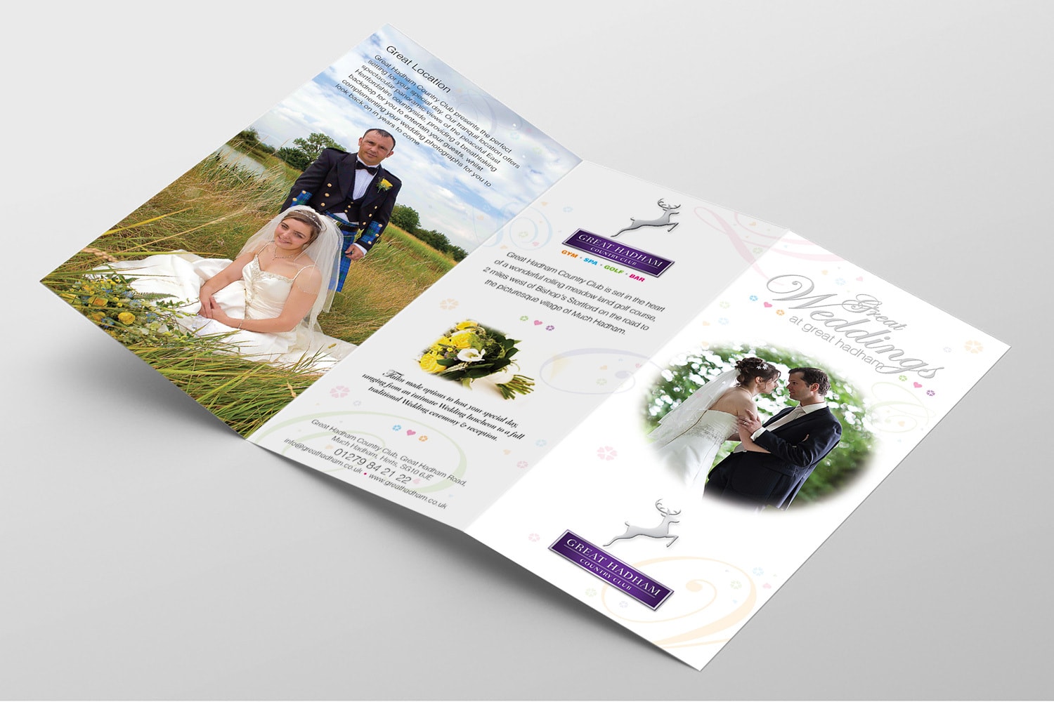 Great Weddings leaflet open spread print design for Great Hadham Country Club