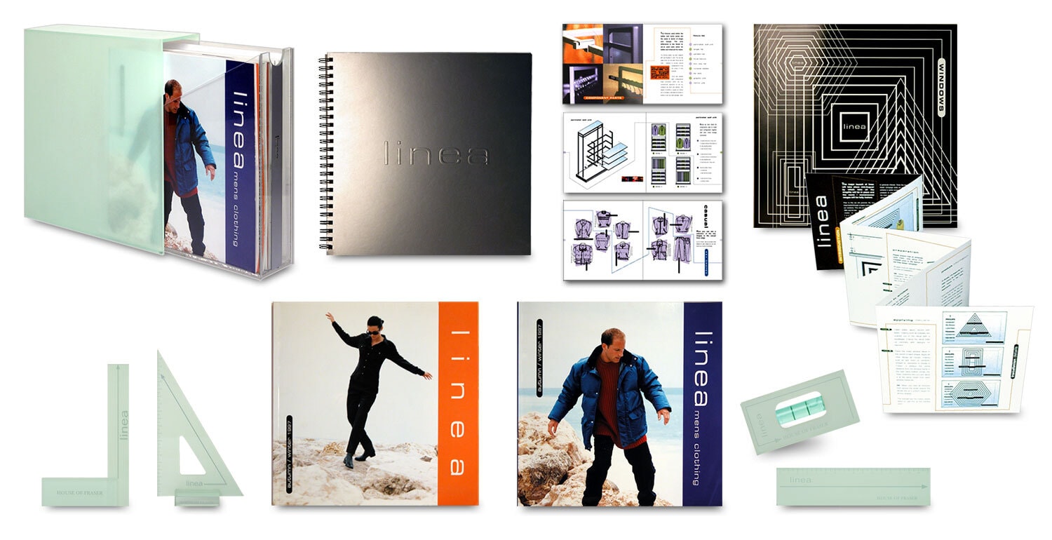 Linea Magazine and brochure with acrylic sandblasted box Print Design for House of Fraser