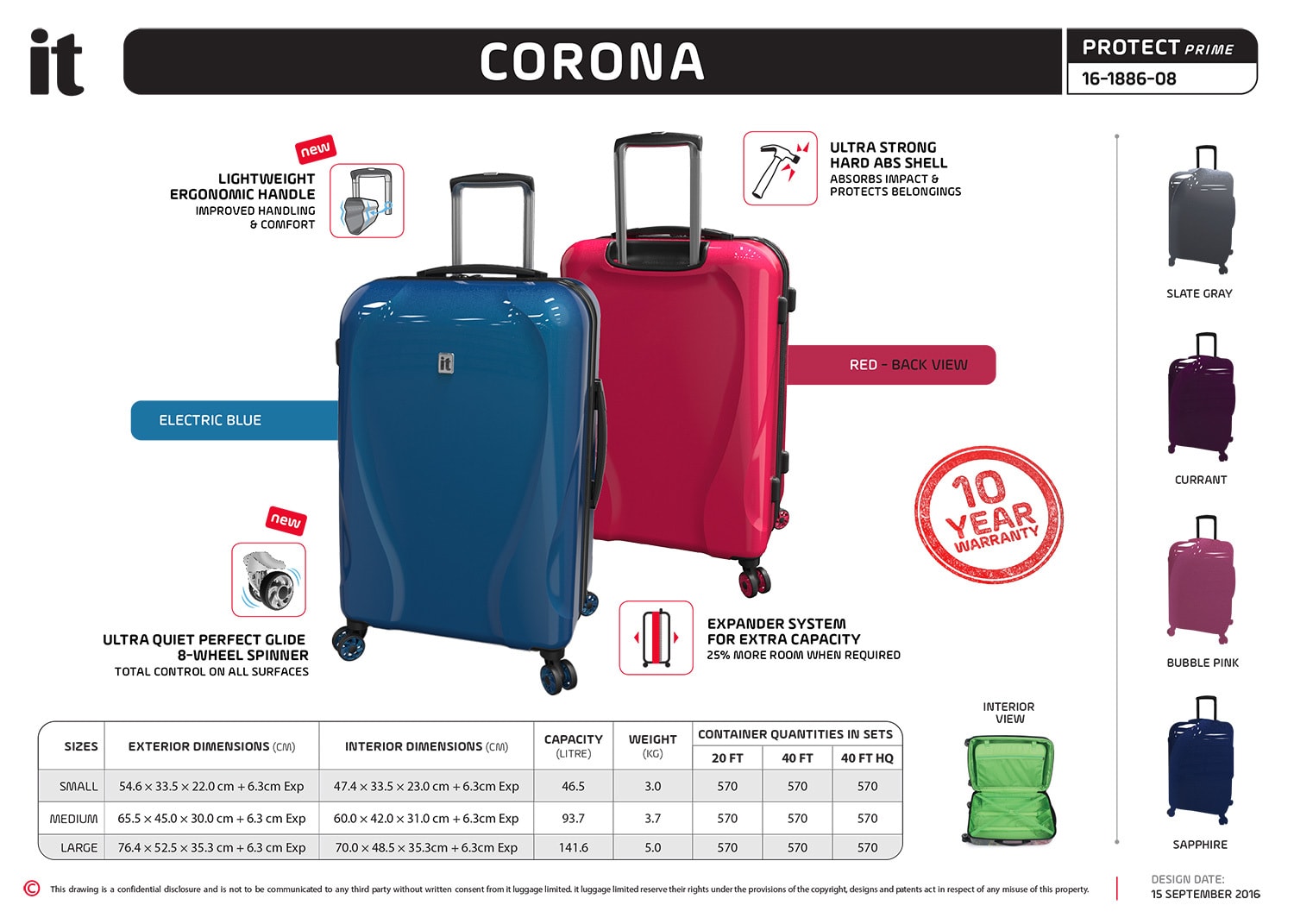 Corona core presentation sheet Print design for IT Luggage