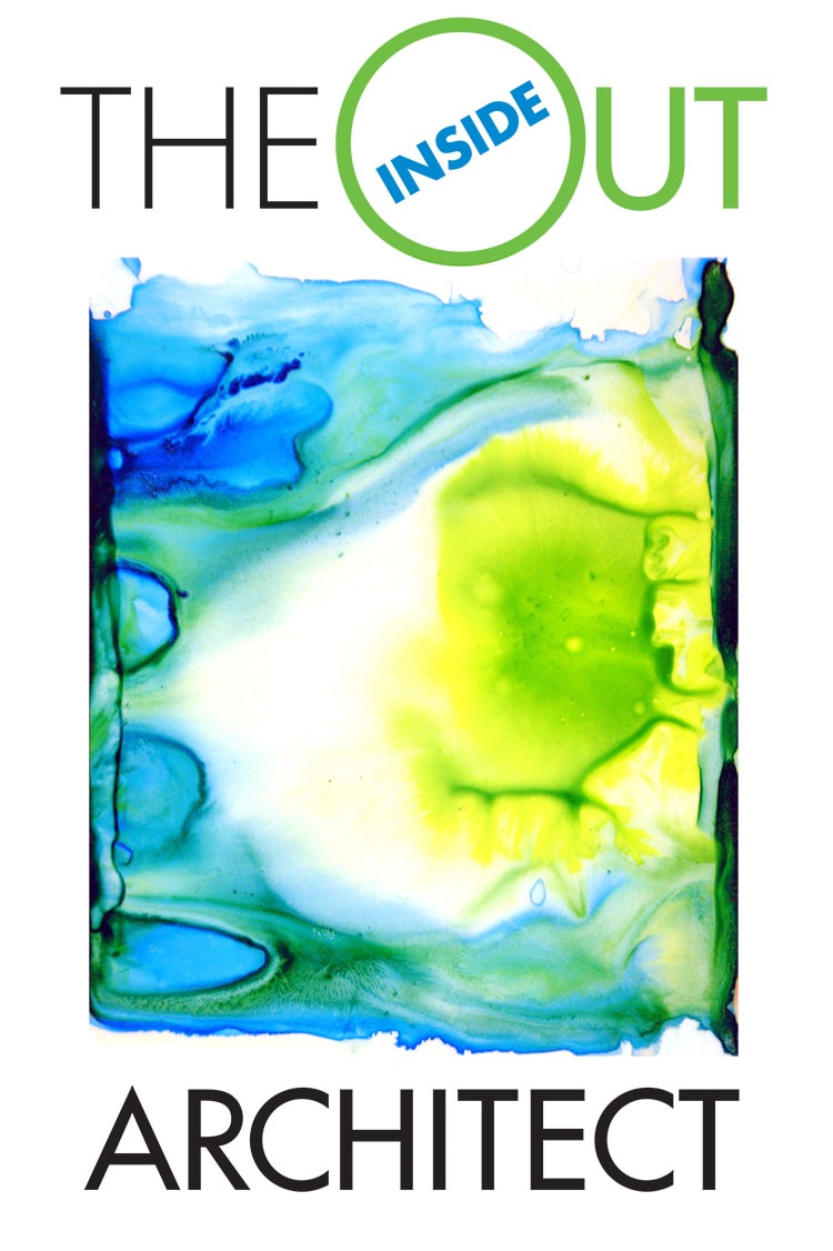 Inside out Architect branding with vibrant blue and yellow ink in center
