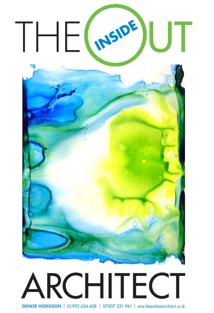 Inside out Architect branding with vibrant blue and yellow ink in center A2 poster design