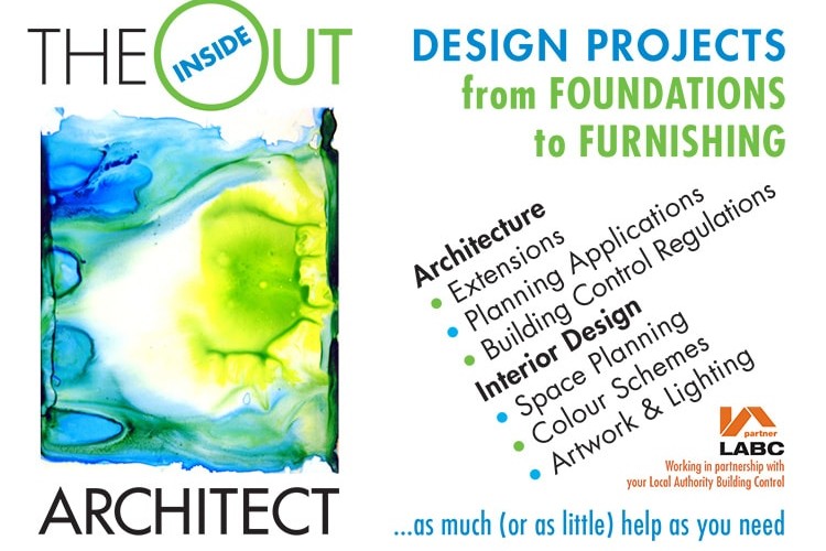 Back of A6 postcard design for Inside Out Architect