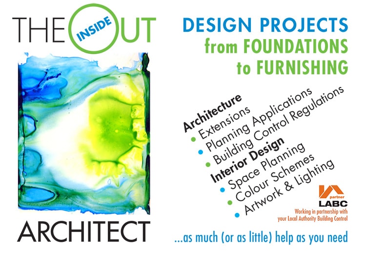 Back of A6 postcard design for Inside Out Architect