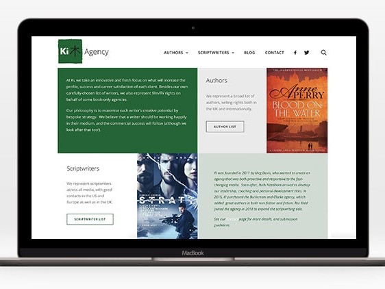 Laptop displaying home page of Ki Agency responsive website design