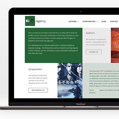 Laptop displaying home page of Ki Agency responsive website design Thumbnail