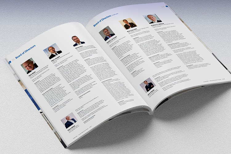 2019 Kodak perfect bound Annual Report print design spread showing the board of directors