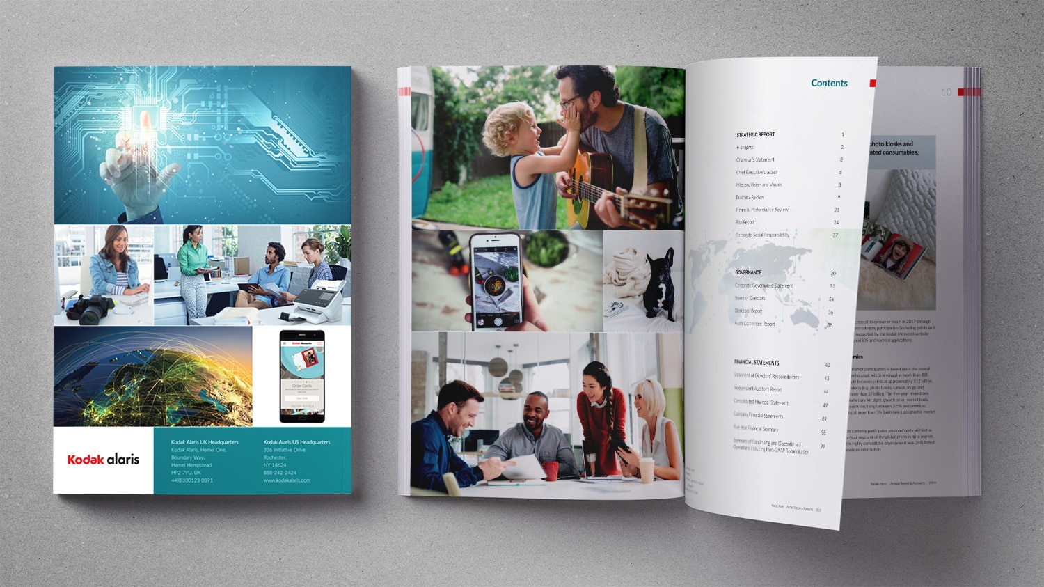 Back cover and spread design for Koadk Alaris Annual Report 2018