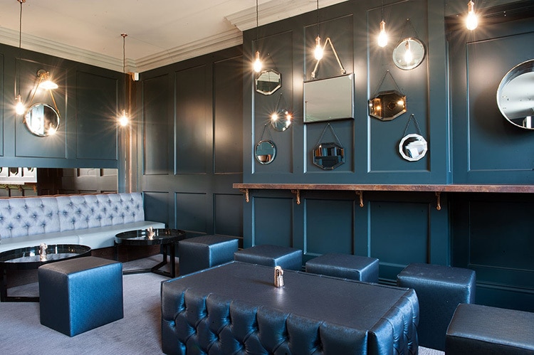 LDN Grill Interior of modern stools, tables and lighting photography