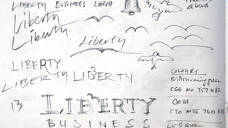 Conceptual sketches for Liberty Business in Stortford branding design