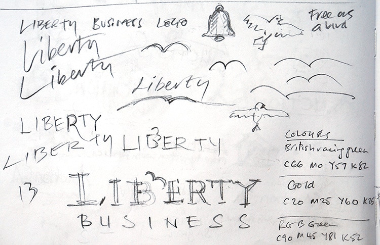 Conceptual sketches for Liberty Business in Stortford branding design