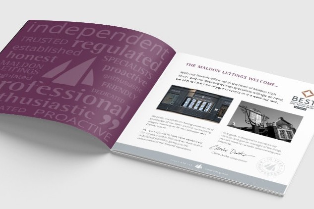An open spread of Maldon Lettings brochure print design showing introduction page