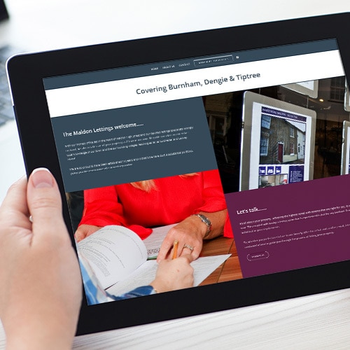 A person holding a tablet viewing the responsive Maldon Lettings website Thumbnails