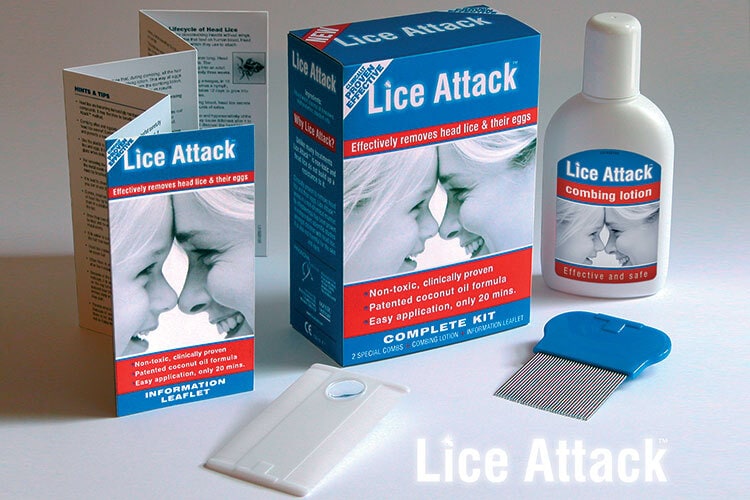 Lice Attack box, labels and leaflet design for Manx Healthcare