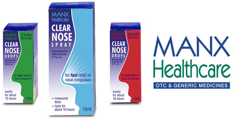 Clear nose spray carton design for Manx Healthcare