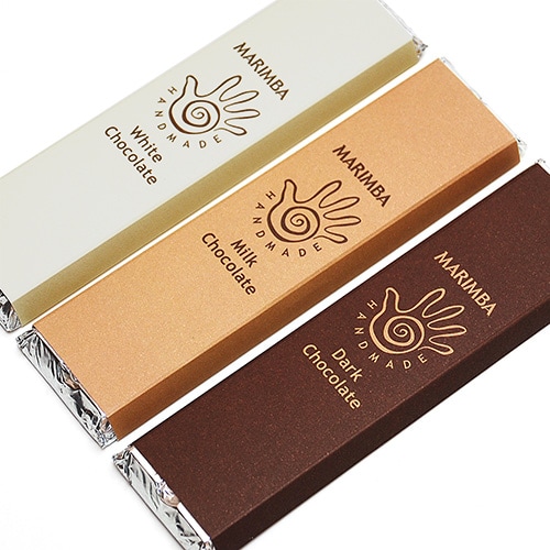 Close up of Marimba chocolate bars packaging design with new Marimba branding design Thumbnail