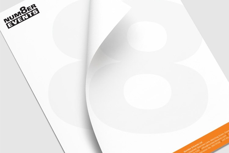 Folded a4 letterhead with Number 8 events branding