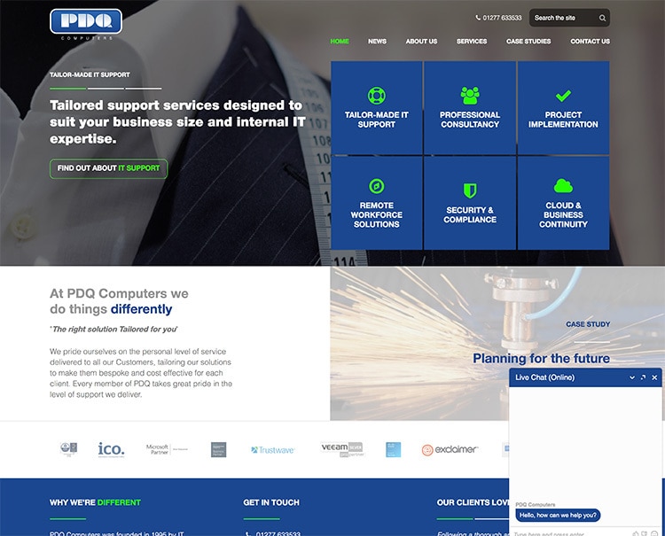 Old PDQ website design flat homepage