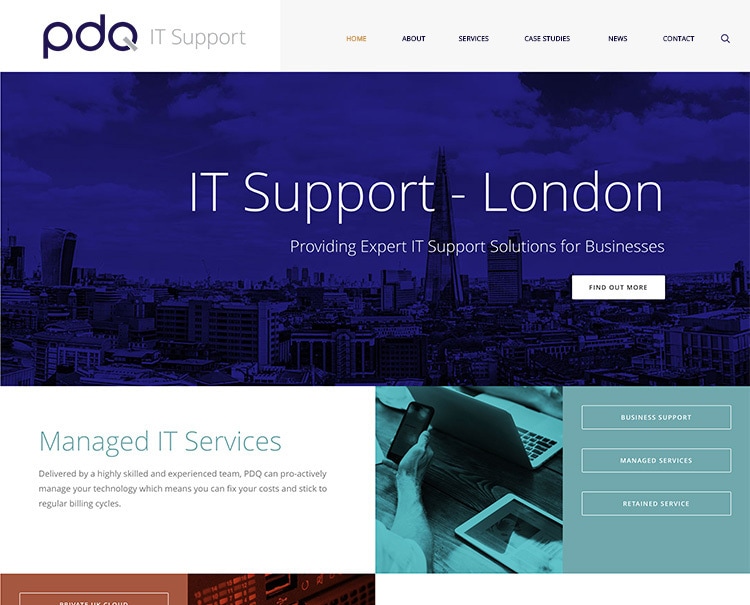 New PDQ website design flat homepage